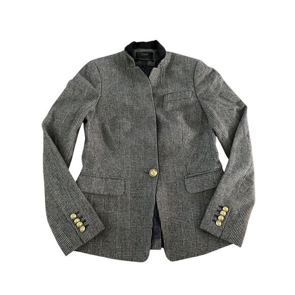 J.Crew Women's Regent Gray Plaid Gold Shield Button Surgeon Cuff Blazer Size 2
